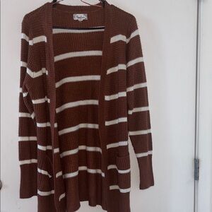 Brown and White Cardigan with Wavy Stripes